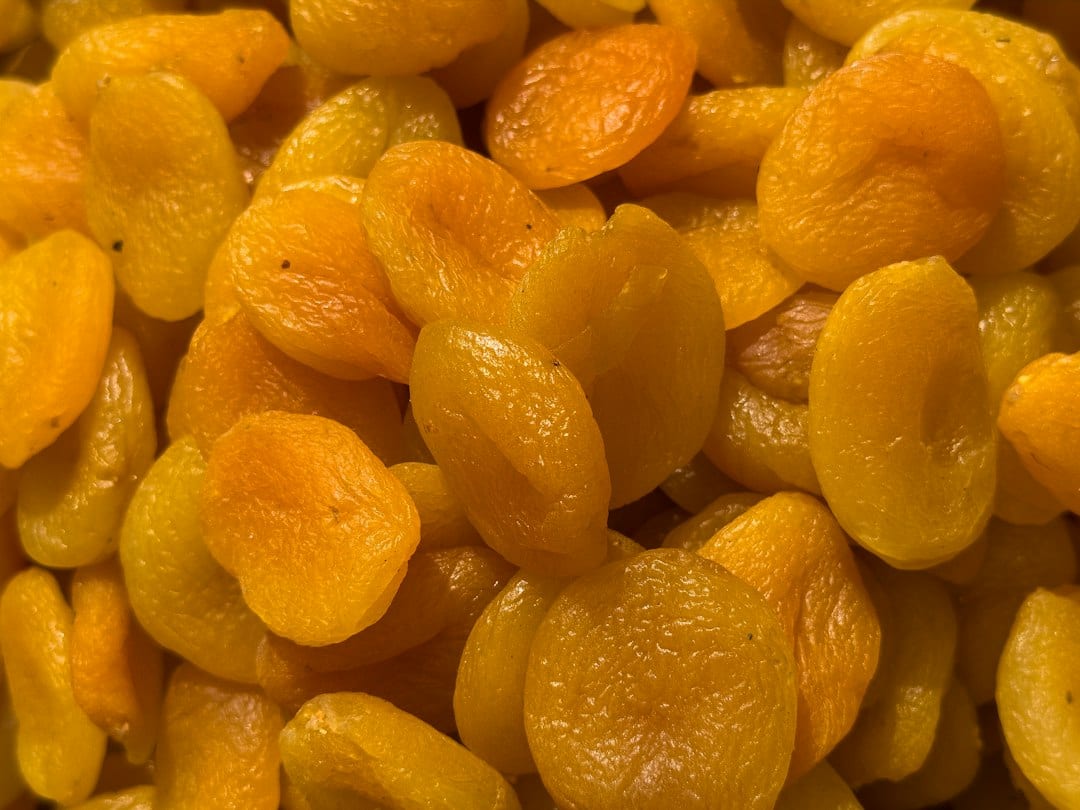 Golden dried apricots piled together