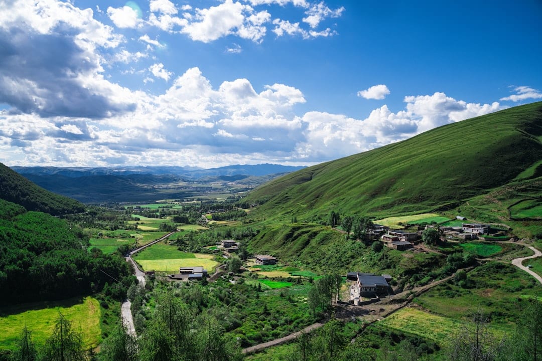 Picturesque Chinese mountain village in a lush green valley