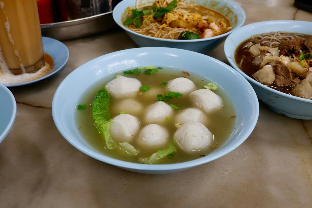 Bowl of fish ball soup with noodles