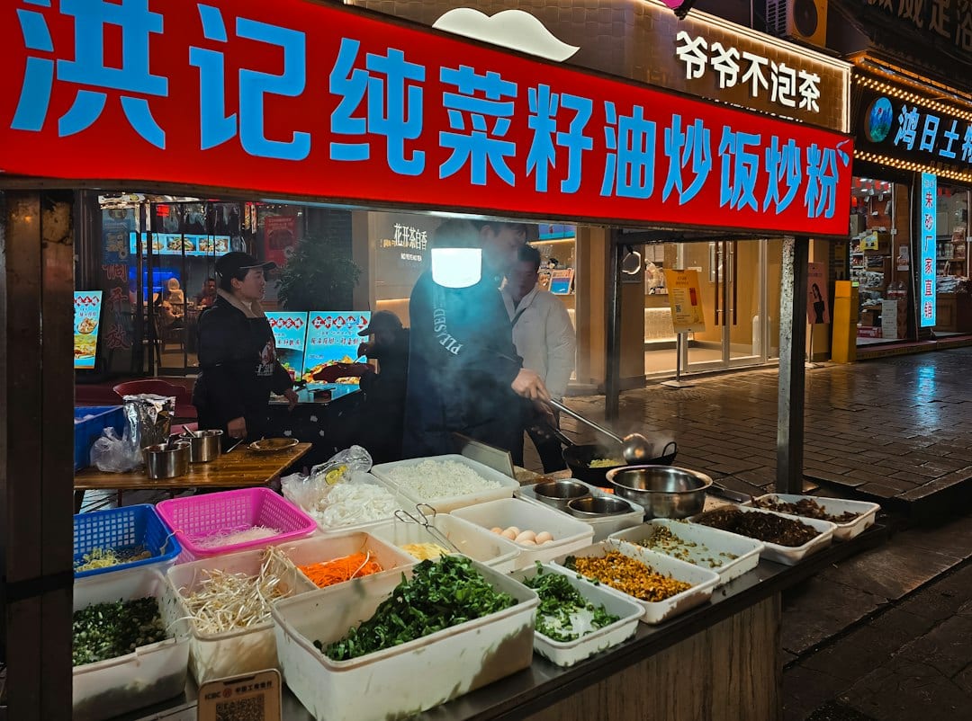 Spicy Guizhou rice noodles at a street food stall