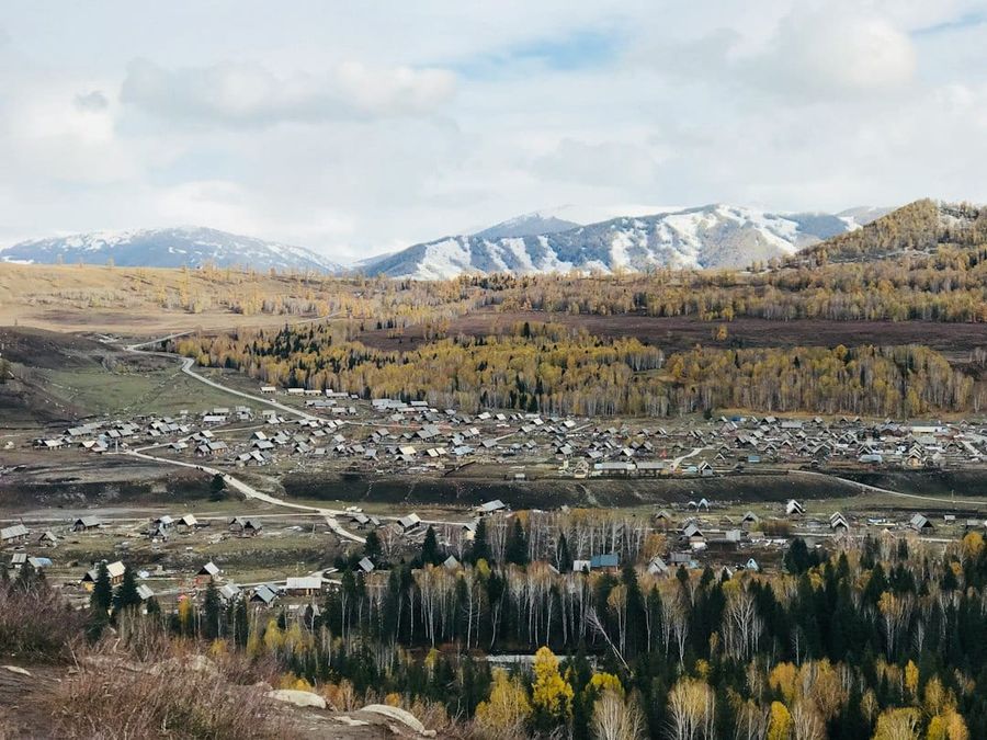 Kanas Lake in Xinjiang with autumn forest colors