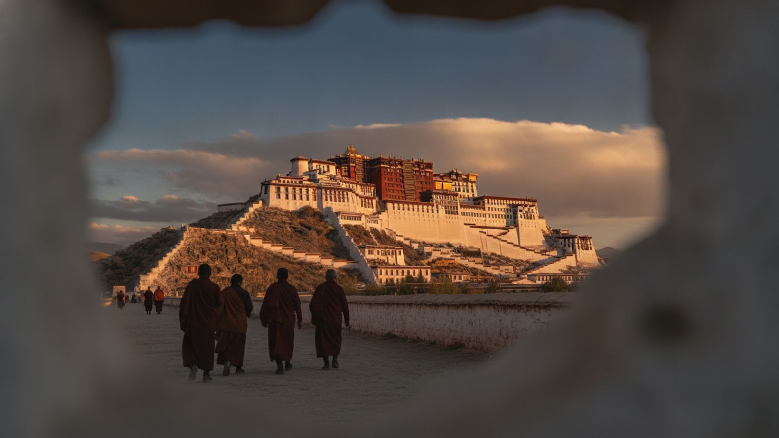 Potala Palace glowing at golden hour in Lhasa