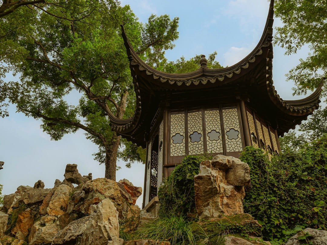 Suzhou classical Chinese garden with pavilion and rockery