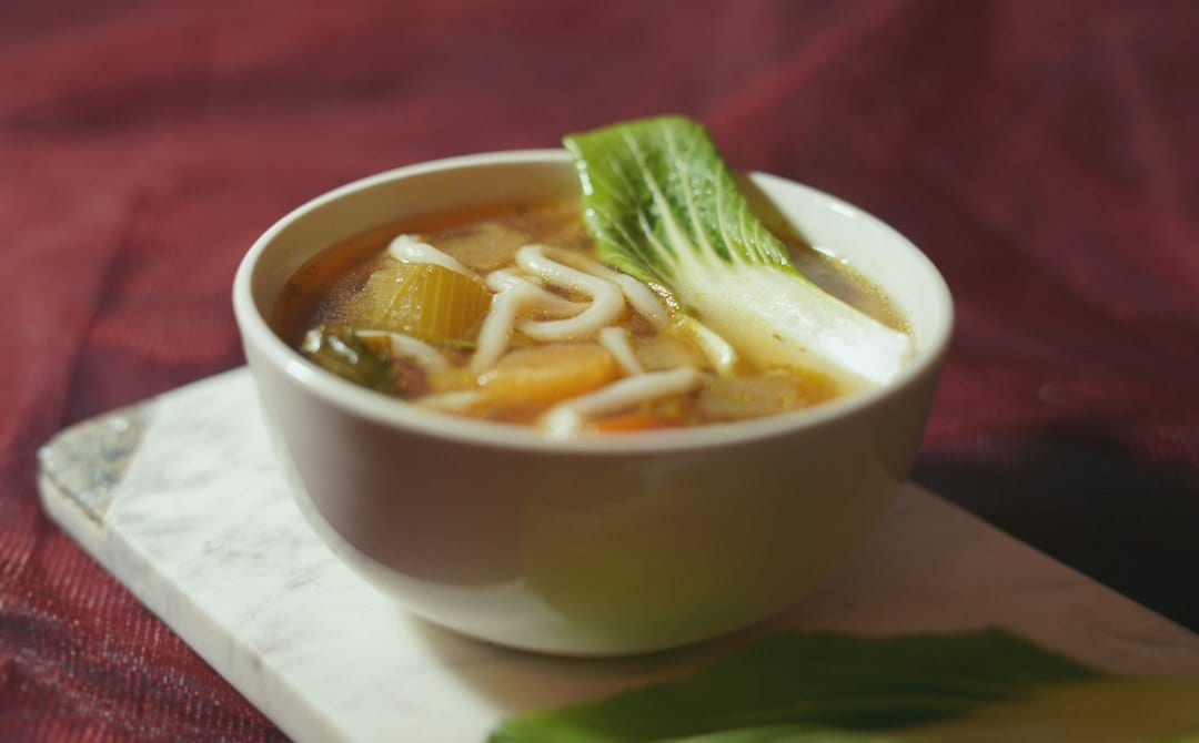 Hearty Tibetan thukpa noodle soup with vegetables