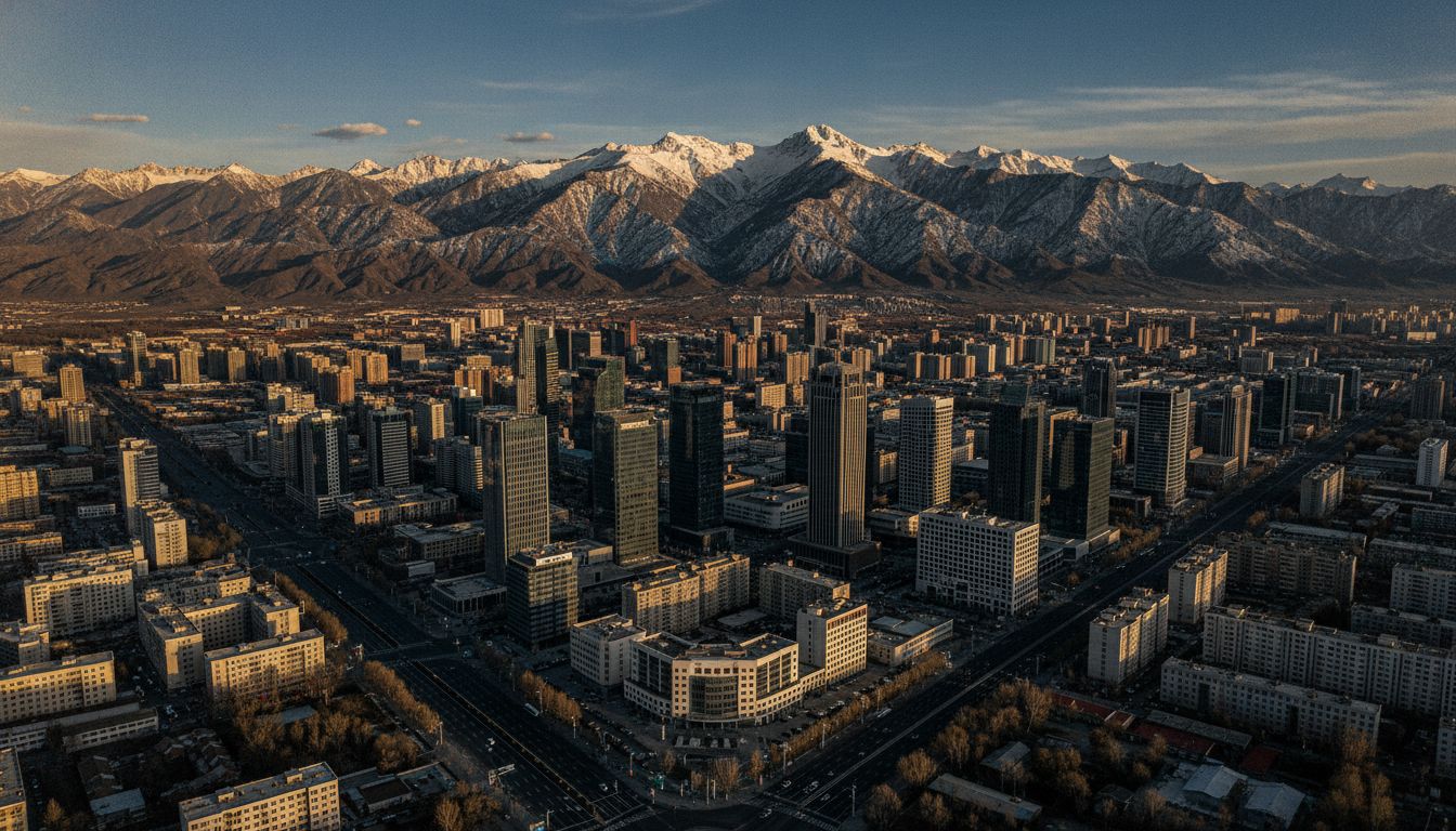 烏魯木齊市景，背景為天山山脈