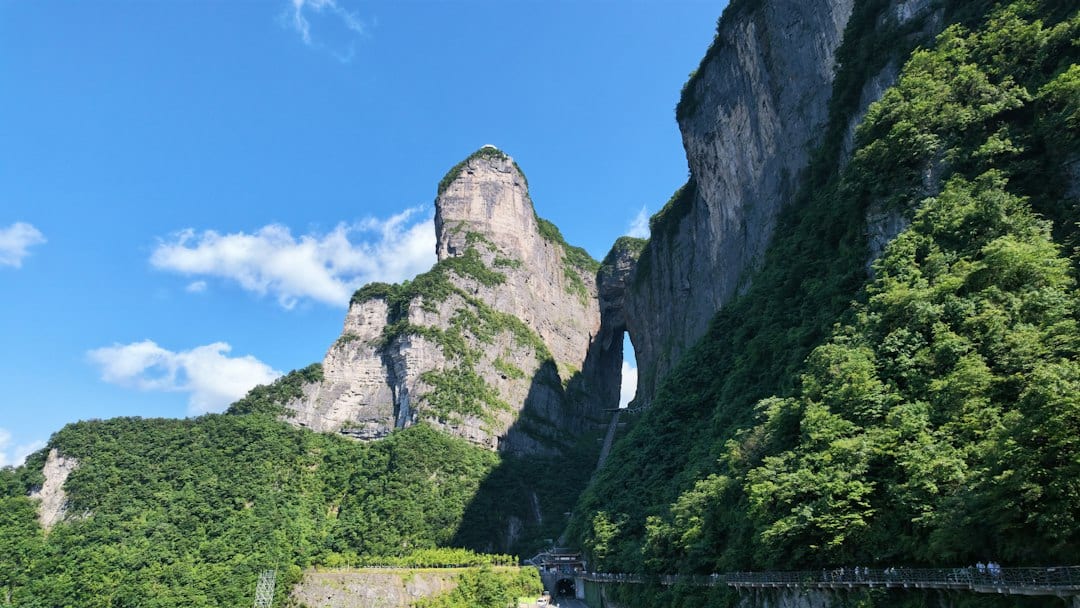 Wulong Karst limestone landscape with natural arch formations