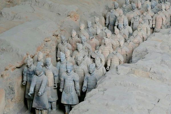 Terracotta army soldiers in formation in Xi'an
